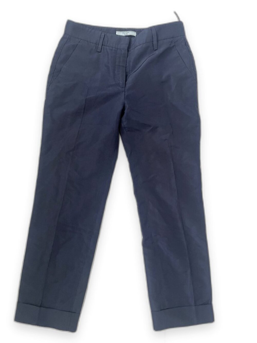 Prada Vintage Nylon Navy Cropped Cuffed Trousers Pants Size 36 XS Made in Italy